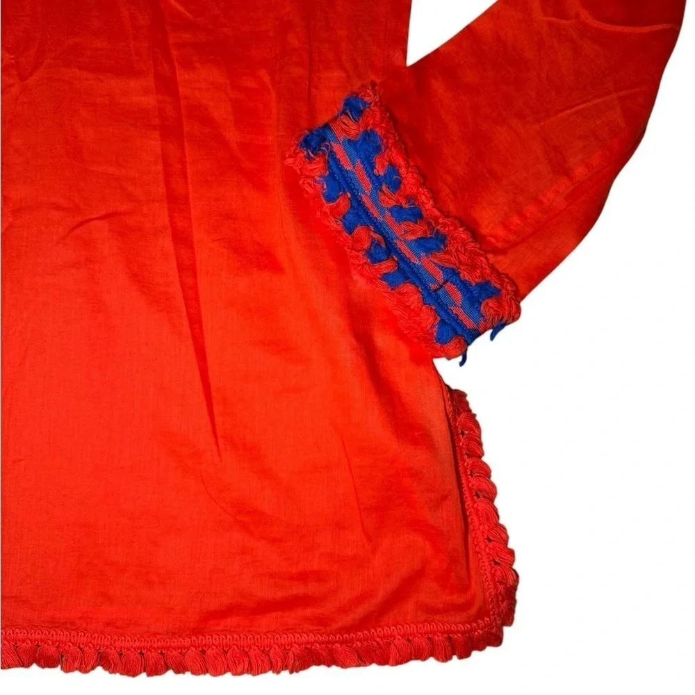Tory Burch Embroidered Cotton Tunic Top with side zip Size 6 |